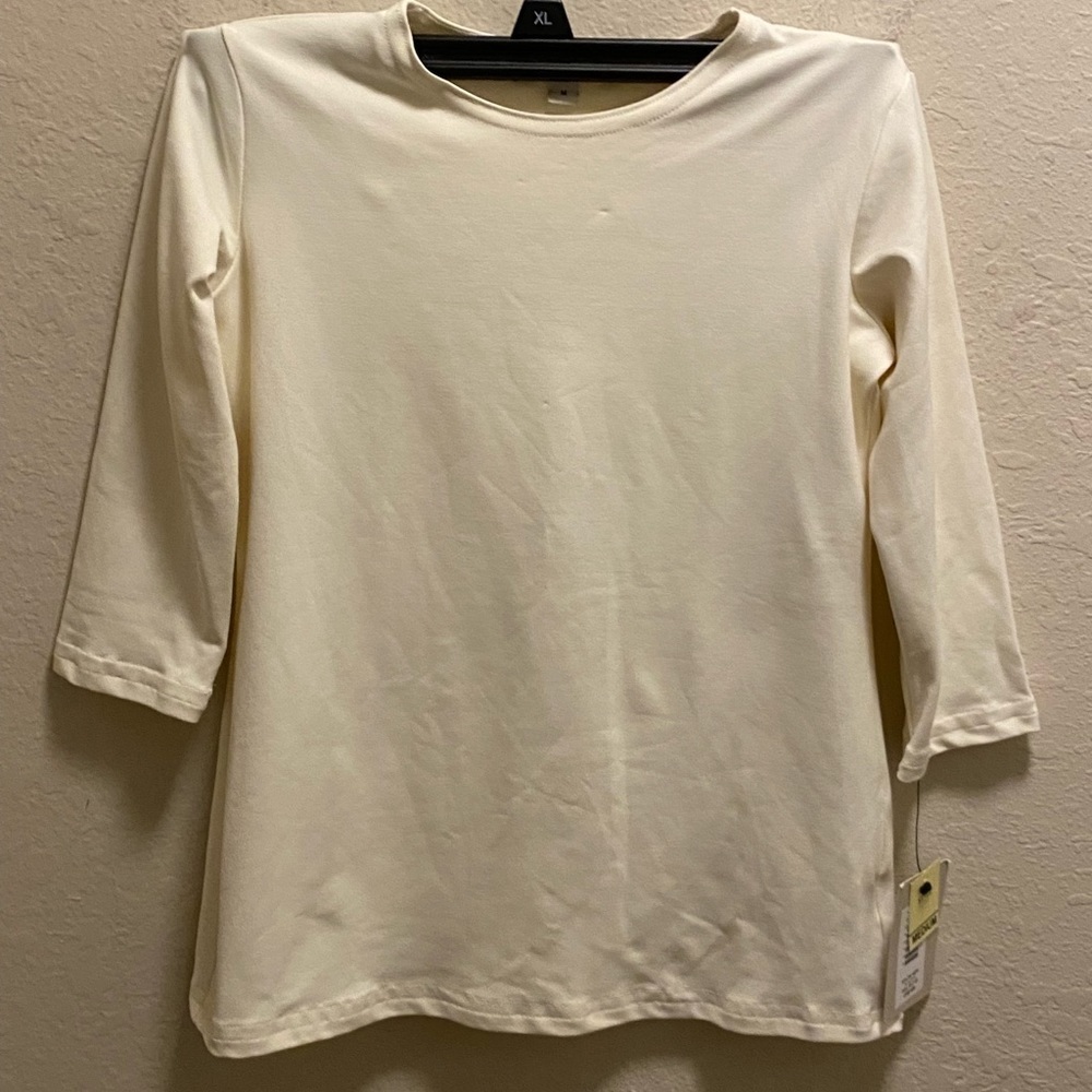 Pea Bee + Jae 3/4 Length Sleeve Nylon Cream Girls Top Size M (7-8) NEW